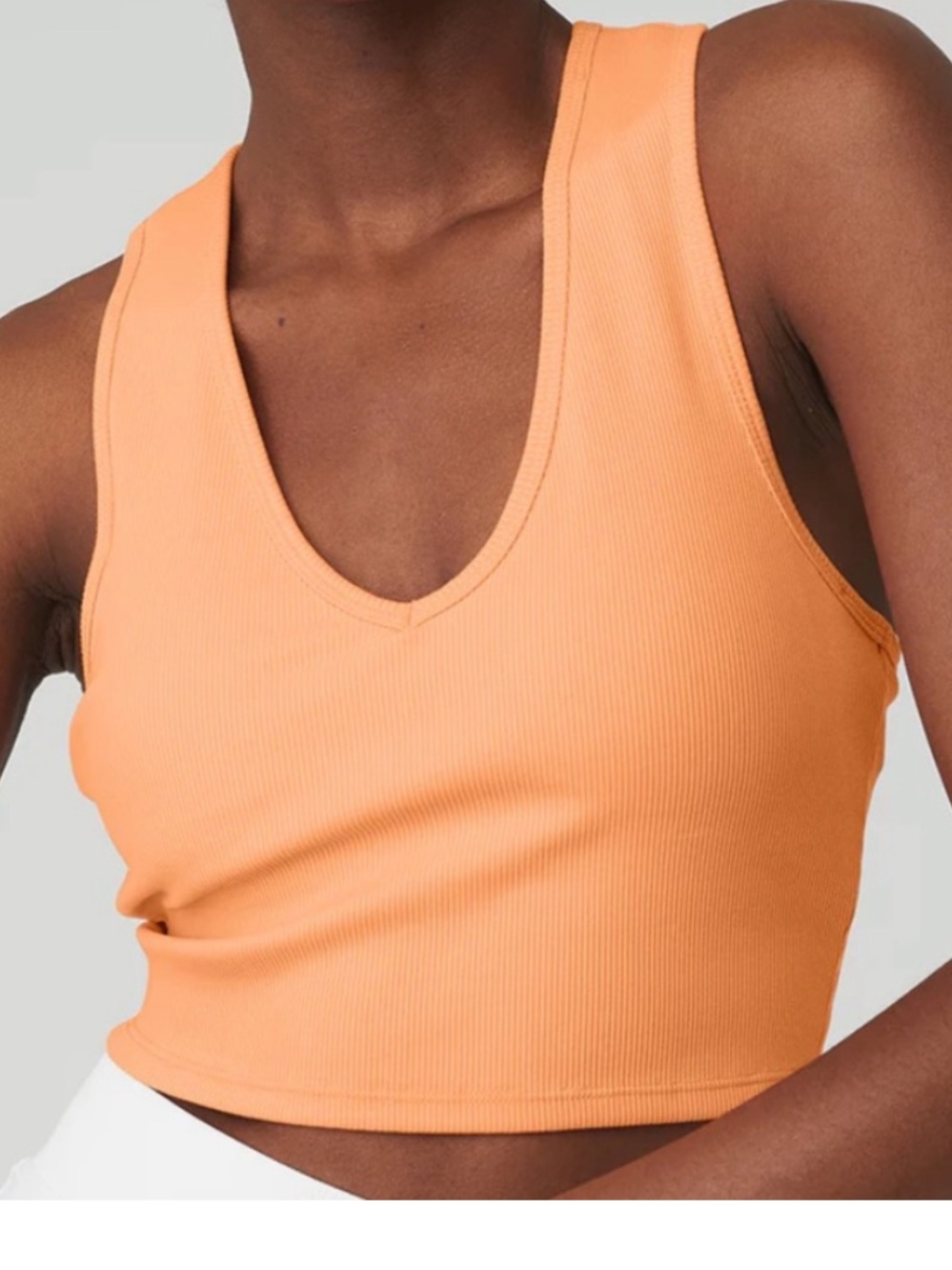 ALO YOGA Goddess Rib Crop Tank In Cantaloupe
